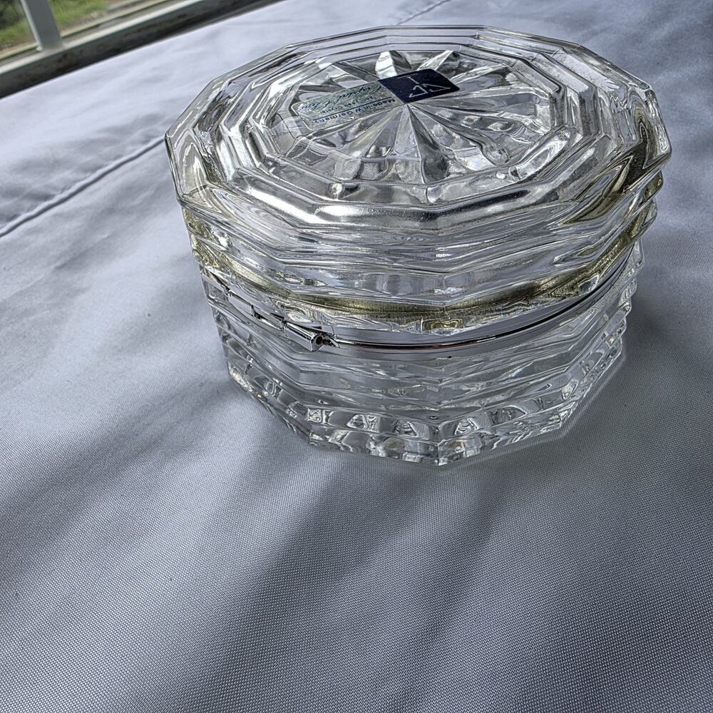 Vtg German Lead Crystal Trinket Box Octagonal Shape Starburst Pattern 24%